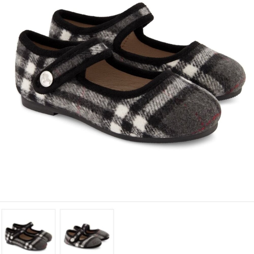 Zeebra Gray Plaid Wool Mary-Jane Shoes